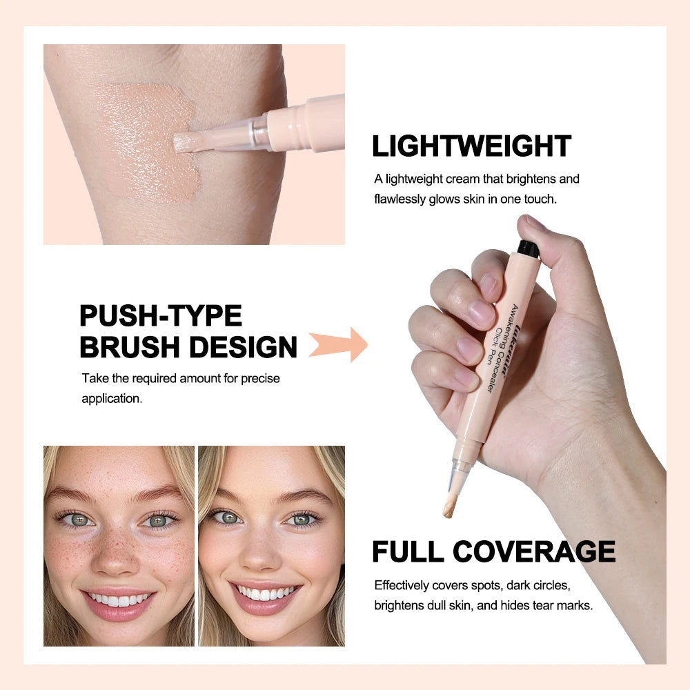 3 Colors Liquid Press Concealer Pen Detail Covering Acne Dark Circles Even Skin Tone Brightening Foundation Face Holding Makeup Oasis Select