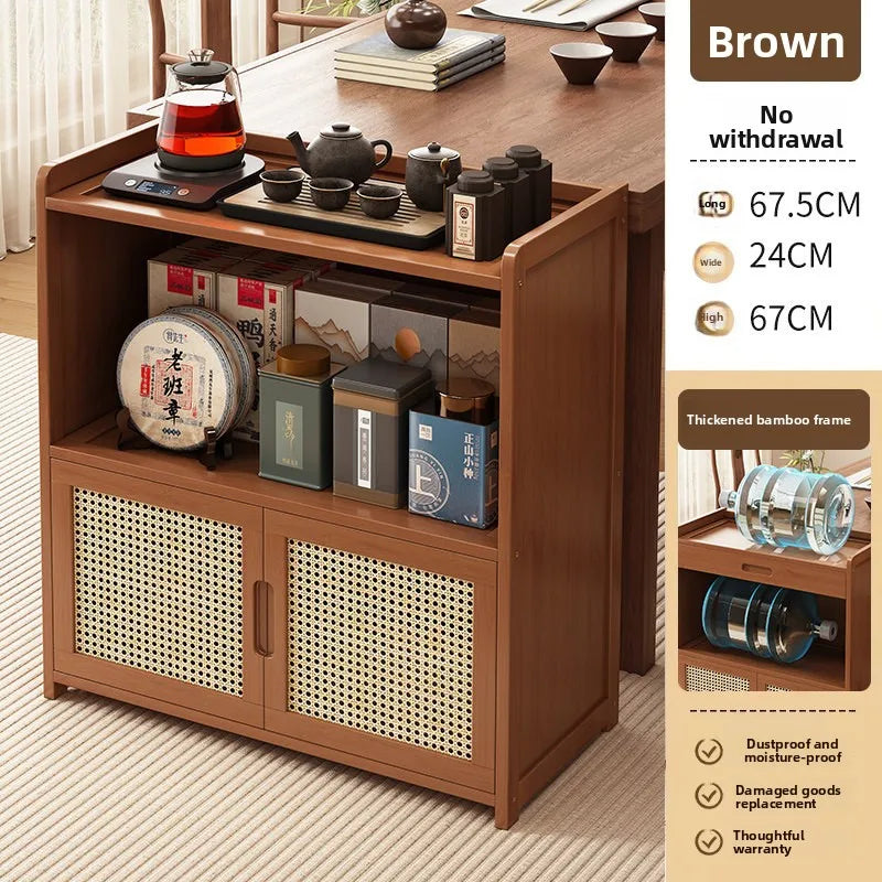 Tea rack, shelf, multi-layer storage tea set display cabinet, tea room, small Bogu rack, solid wood storage locker. Oasis Select Brown 70 long 1