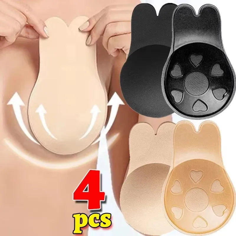 1/2pairs Women'S Push Type Bra Self-Adhesive Silicone Strapless Invisible Bra Reusable Adhesive Lifting Bra Breast Pad Oasis Select