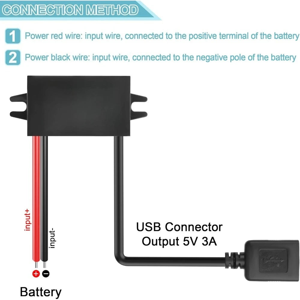 DC To DC 12V Step-Down To 5V 3A 15W Buck Power Converter USB Waterproof Buck Module Power Adapter For Car Lighting Equipment Oasis Select