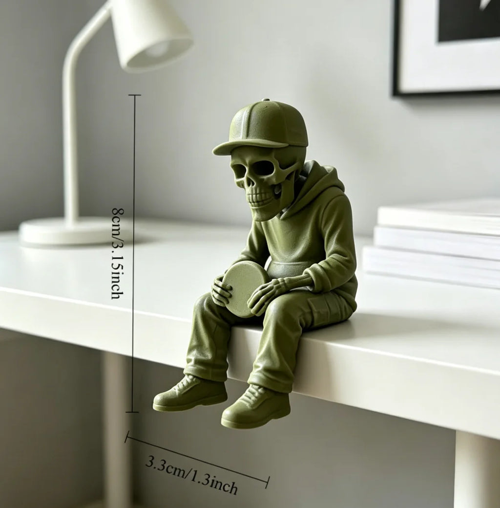 Frisbee Skull Figurine 3D Printing Casual Sitting Edge Sitter Statue Modern Gothic Ornaments for Home Office Desktop Shelf Decor Oasis Select Frisbee green 8x5.8x4.3cm