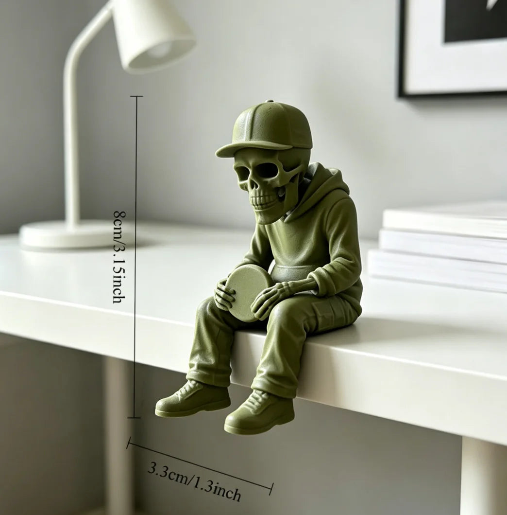 Frisbee Skull Figurine 3D Printing Casual Sitting Edge Sitter Statue Modern Gothic Ornaments for Home Office Desktop Shelf Decor Oasis Select Frisbee green 8x5.8x4.3cm