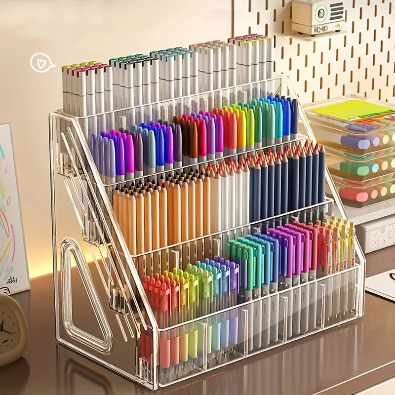 Large Capacity Acrylic Marker Holder Pen Storage Box Desktop Organizer with Compartments for Paintbrushes Pencils Art Supplies Oasis Select
