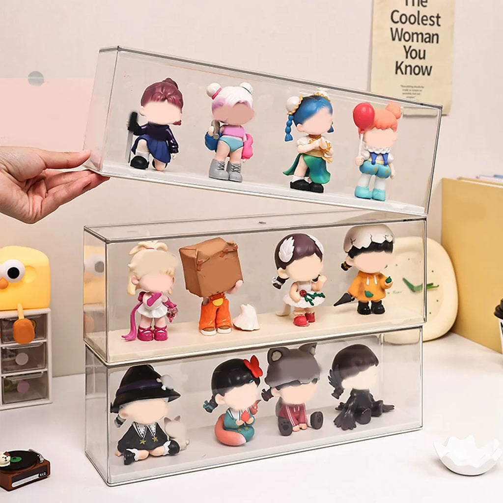 Transparent doll display cabinet, dust-proof storage box for collectibles, doll and doll display rack, stackable storage box Oasis Select
