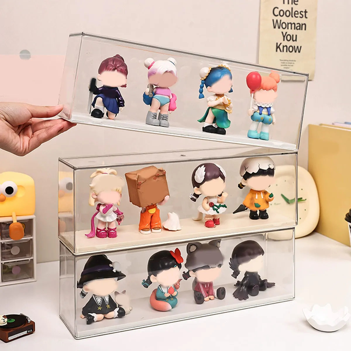 Transparent doll display cabinet, dust-proof storage box for collectibles, doll and doll display rack, stackable storage box Oasis Select
