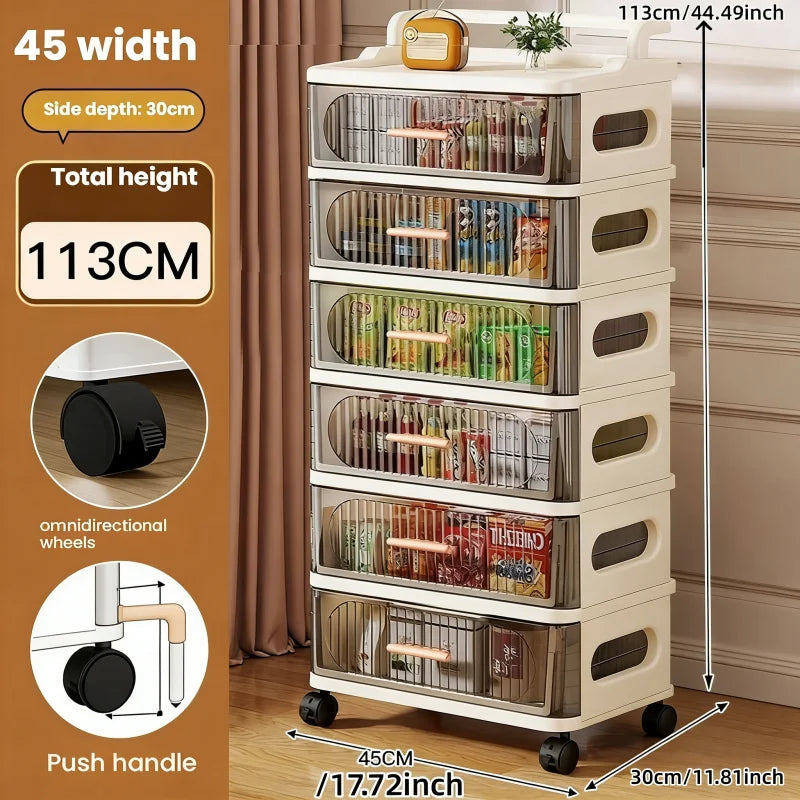 Drawer-style storage cabinet - A household portable storage unit for storing snacks and miscellaneous items in multiple layers. Oasis Select 45cm-6 layers-clear