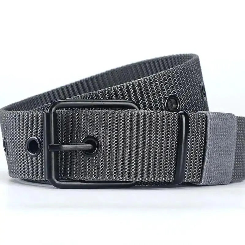 Men's Belt Porous Canvas Pin Buckle Leather Belt Outdoor Sports Belt Women's Trendy Eyelet Belt With Jeans Belt For Men Women Oasis Select Grey 120cm