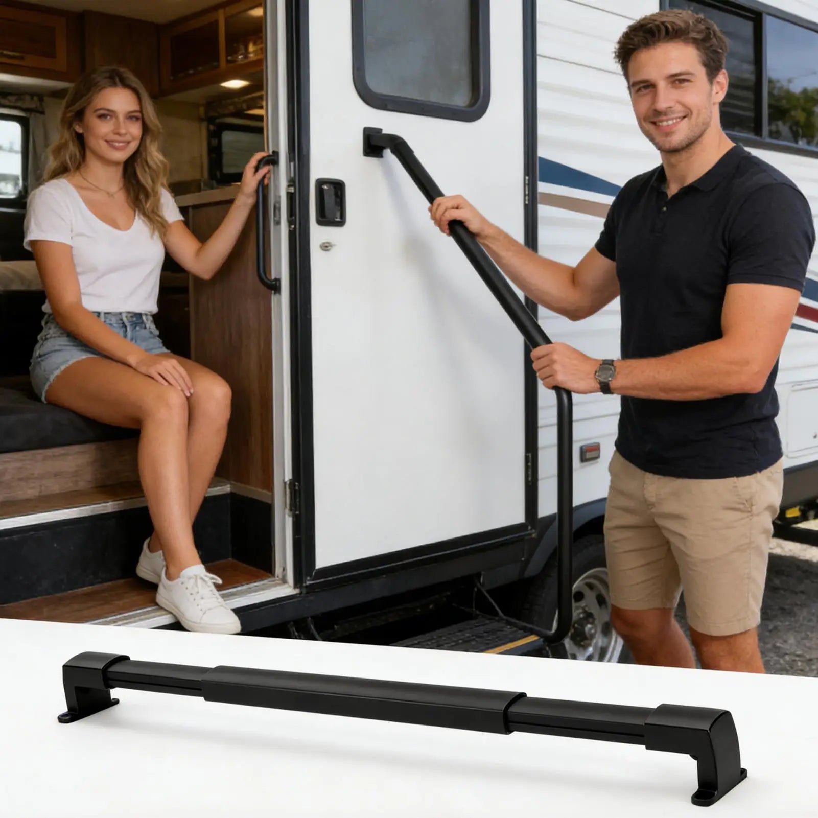 RV Screen Door Handle Adjustable RV Push Crossbar Screen Door Grab Bar for Trailer Travel Easy Exit Assist Pull Grip Camping Oasis Select