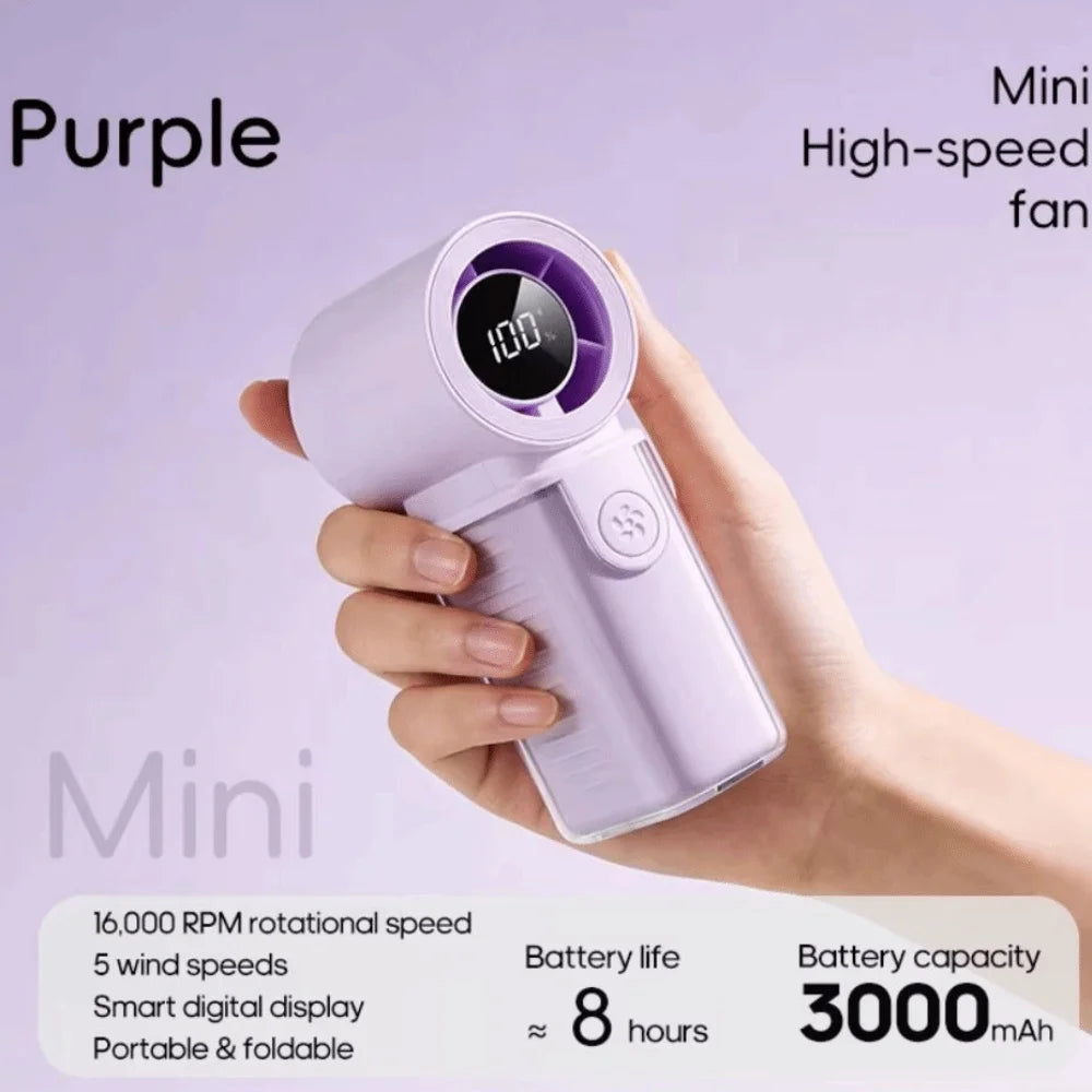 3000mAh Battery Mini Handheld Fan LED Display 5 Gear Wind Portable Pocket Fan High Speed USB Rechargeable Rechargeable Fan Oasis Select
