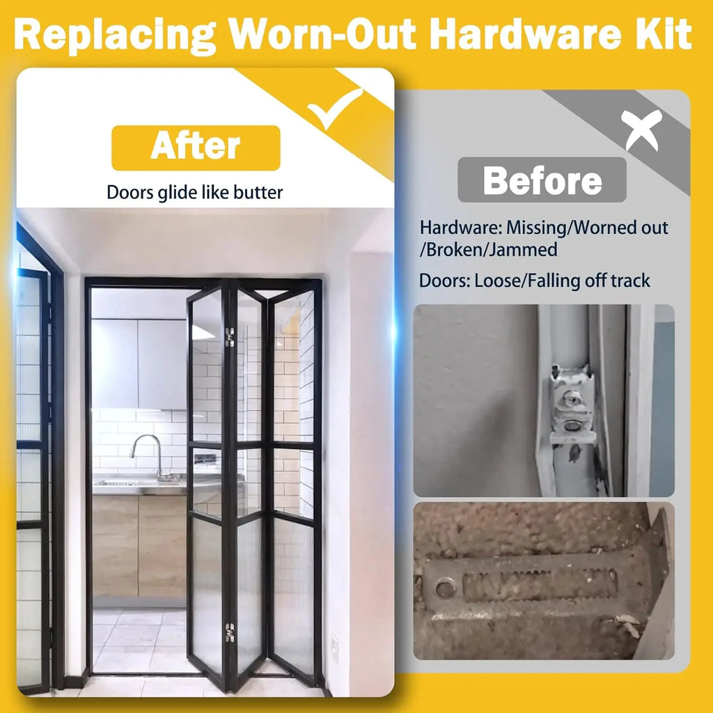 Pivot Replacement Adjustable Folding Door Hardware Guide Wheel Set Replacement Kit Pantry Door Kit For Space Saving DIY Kitchen Oasis Select