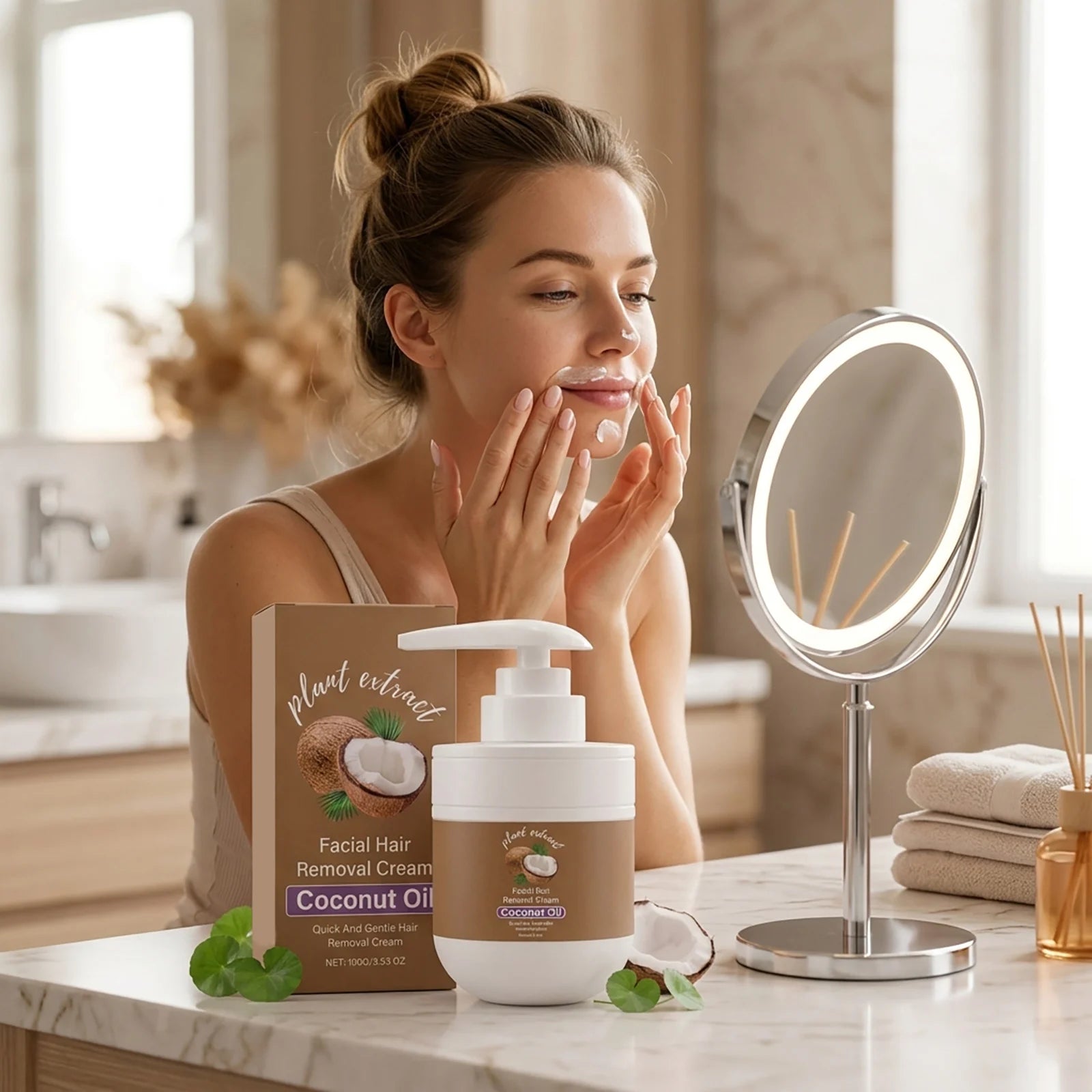 Coconut Hair Removal Cream Painless Depilation Quick & Gentle Long Lasting Moisturizing & Soothing Redness Hair Growth Inhibitor Oasis Select
