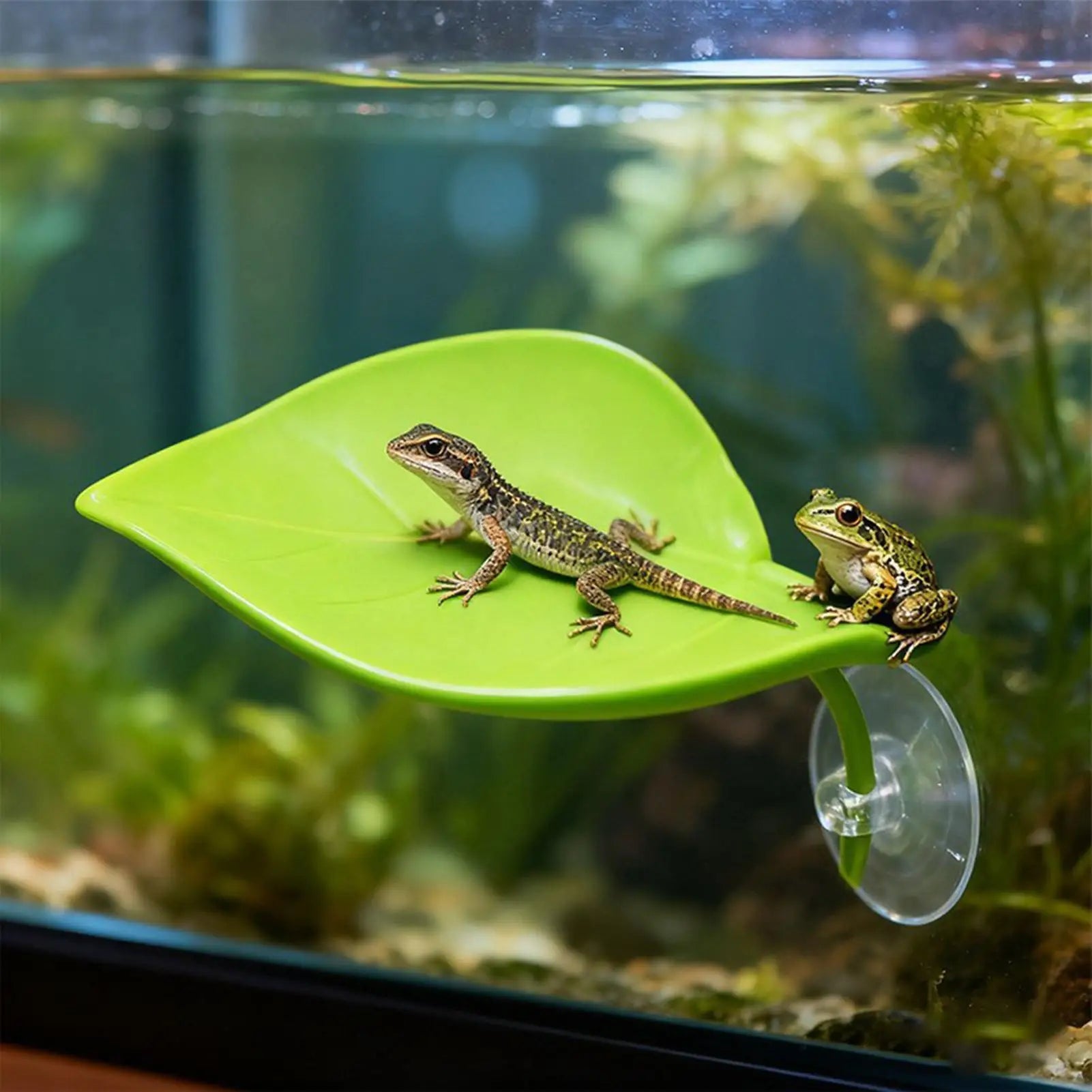 Frog Habitat Leaf Suction Cup Tank Terrarium Realistic Leaf Reptile Basking Area Resting Terrace for Geckos Frog Tank Decor Oasis Select