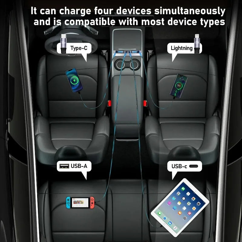 Retractable Center Console USB Hub For Tesla Model Y Juniper 2026 Model 3 Highland Phone Charger Fast Charging Docking Station Oasis Select