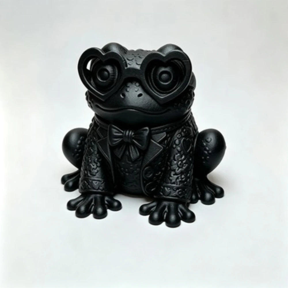 Gentleman Frog Garden Statue Bow Shaped Waterproof Outdoor Courtyard Lawn Desktop Decoration Flower Pot Landscape Decoration Oasis Select black