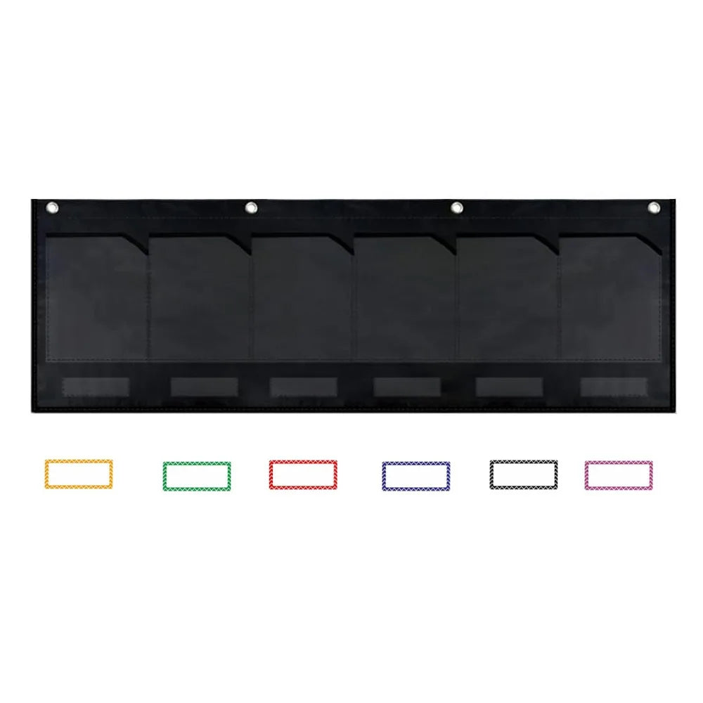 Sturdy Horizontal Storage Pocket Chart Reusable with 6 Clear Pockets Wall Pocket Chart with Label Durable Foldable Oasis Select Black