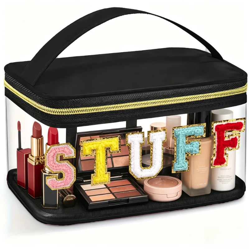 1PC Fashion letter patch cosmetic bag Clear handle nylon zipper travel medicine bag suitable for patients and nurses Oasis Select