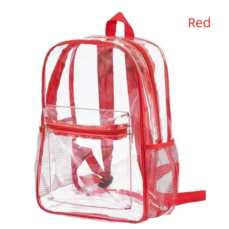 1Pcs Waterproof PVC Transparent Backpacks Adjustable Straps Durable Dual Zippers For Baseball Stadium Lightweight Clear Backpack Oasis Select Red
