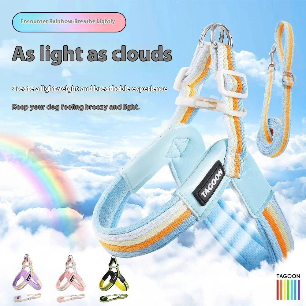 Ins Rainbow Chest and Shoulder Strap Dog Leash Breathable Small and Medium-sized Dog Bichon Hound Leash Vest Dog Collar Oasis Select