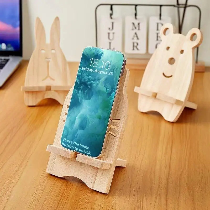 1PCS Wooden Foldable Phone Stand Creative Cartoon Shape Desktop Lazy Bracket Charging Base Oasis Select