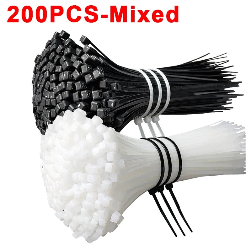Nylon Cable Ties Adjustable Self-locking Cord Ties Straps Fastening Loop Reusable Plastic Wire Ties For Home Office Oasis Select Mixed-200Pcs 3x100mm
