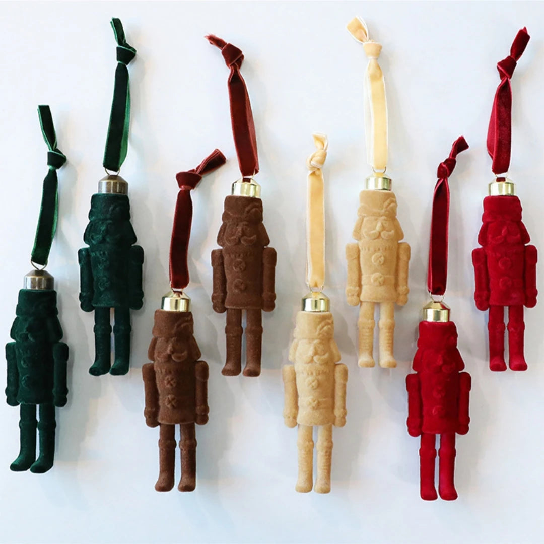 Flocked Nutcracker Soldier Christmas Tree Hanging Ornament