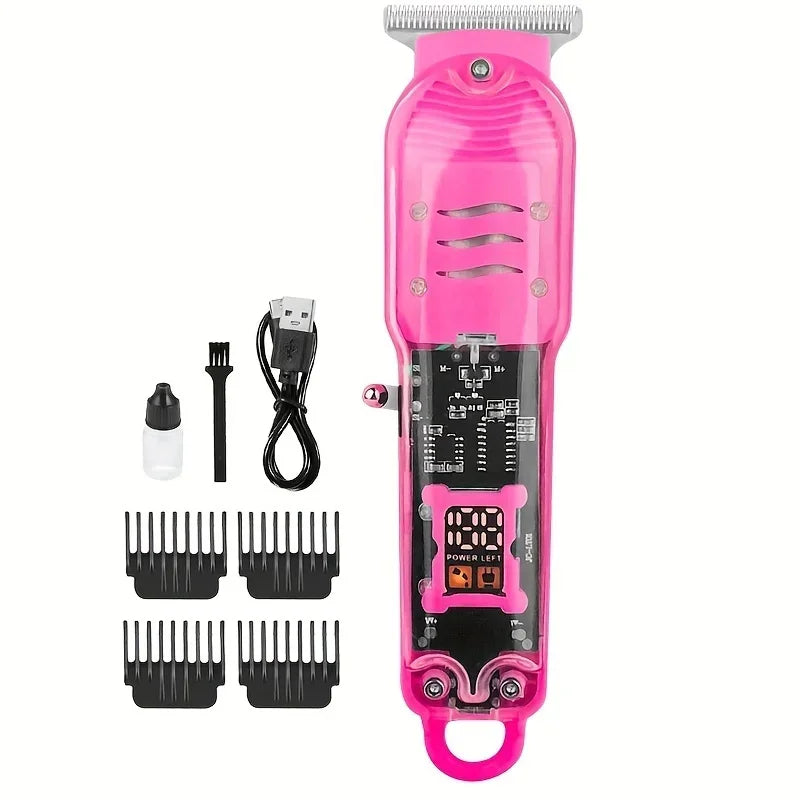 Transparent Body Electric Hair Clipper Professional Trimmer USB Rechargeable Hair Cutting Machine For Men Holiday Gift For Him Oasis Select Red