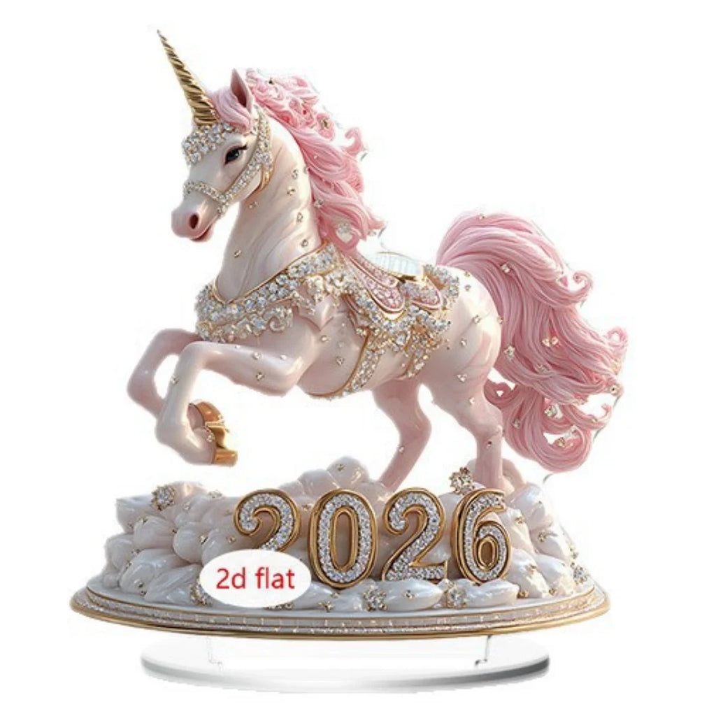 New 2026 Year of the Horse Zodiac Desktop Ornament 2D Flat Acrylic Horse Tabletop Sculpture Living Room Office Home Decoration Oasis Select