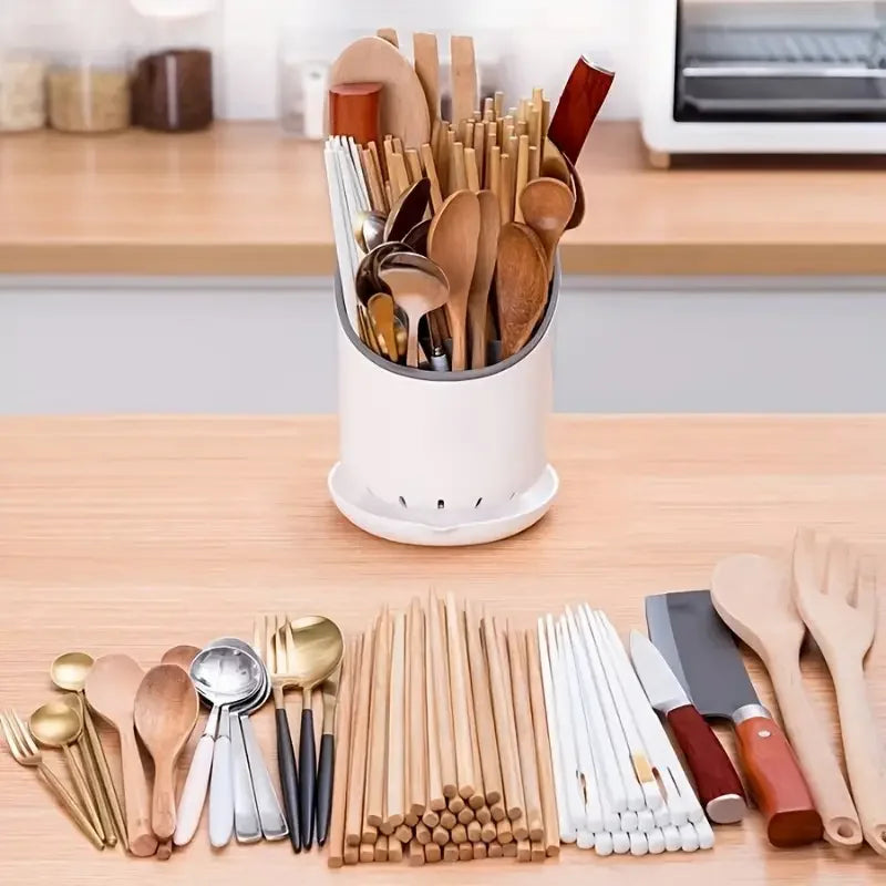 1Pc Kitchen Storage Chopsticks Tube With Drain Plate Tableware Storage Holder Home Kitchen Organizer Rack Chopstick Drain Box Oasis Select