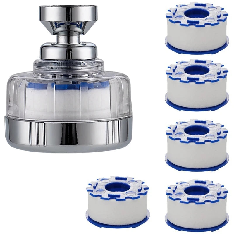 360° Kitchen Faucet Aerator, Water Saving Nozzle Sprayer with Swivel, Adjustable Tap Head Filter for Sink Extension Filter Eau Oasis Select 1PCS 5 filter cotton