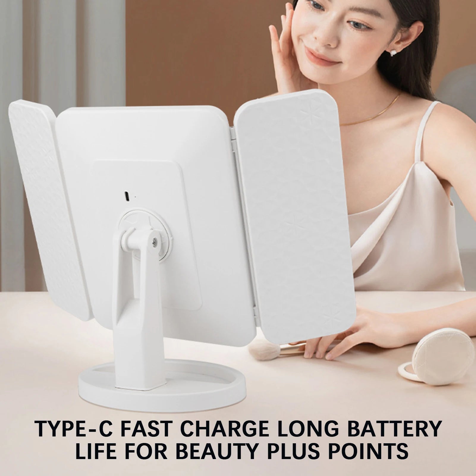 LED Tri-Fold Desktop Vanity Mirror | Touch Sensor Makeup Mirror