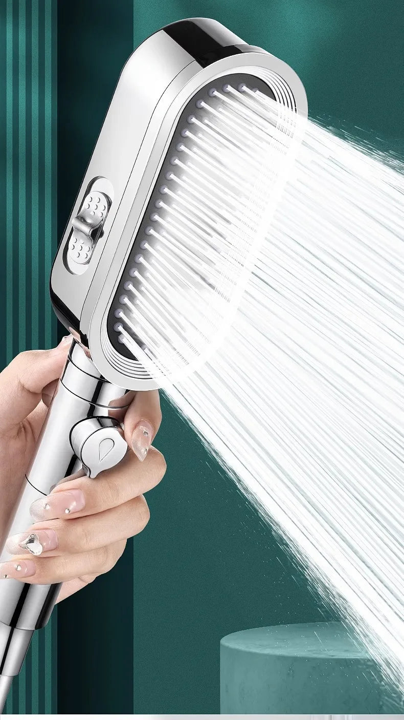 New Design 3 Modes High Pressure Shower Head Built-in Filter Handheld Adjustable Button Water Saving Nozzle Bathroom Accessories Oasis Select