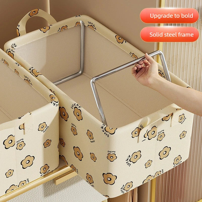 New Upgraded Steel Frame Storage Box,Foldable Clothes Organizer with Lid, Dustproof Moisture-Proof Wardrobe Basket, Home Storage Oasis Select
