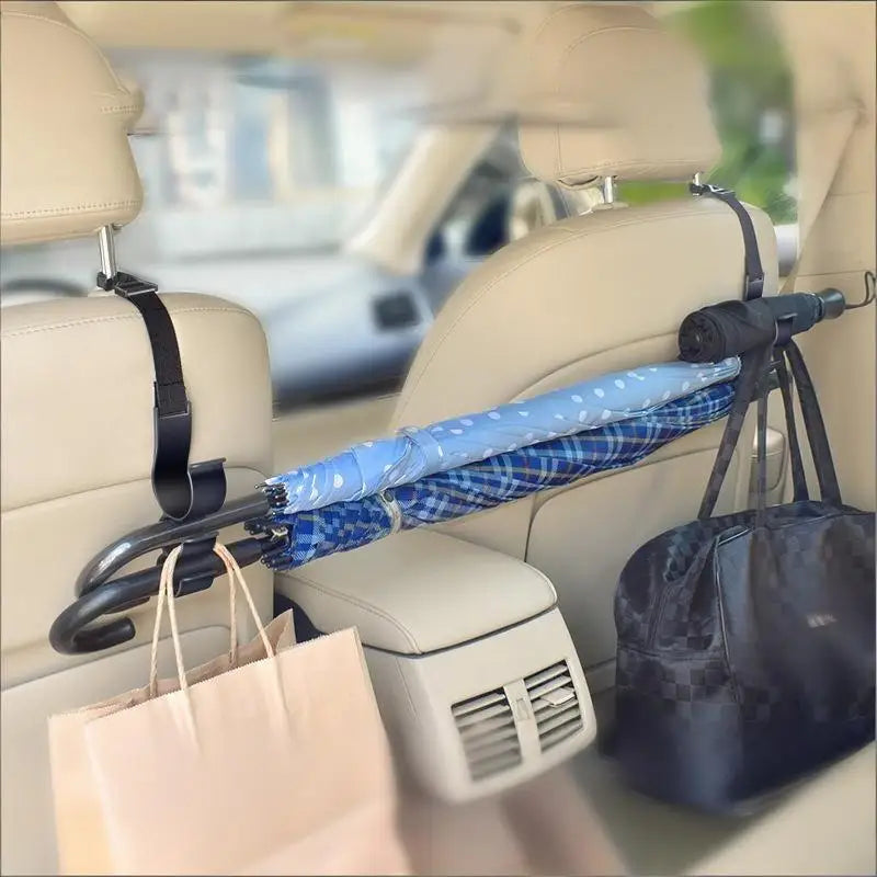 2pcs Car Back Seat Hook Multi-function Rear Seat Headrest Hanging Hook Umbrella Holder Seat Back Storage Interior Organizer Oasis Select