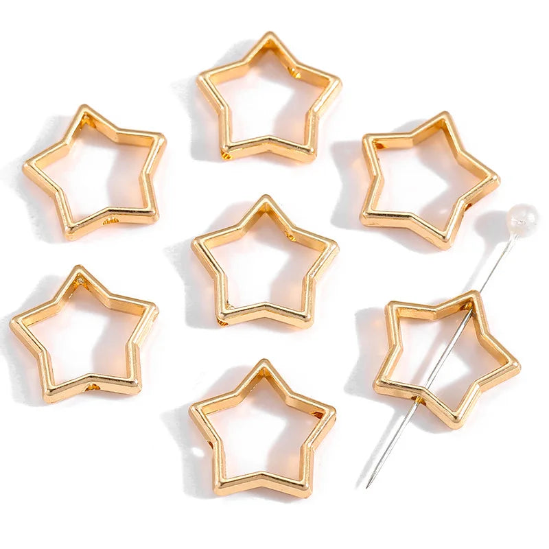 50pcs Flower Star Bead Frames Spacer Beads Double Hole Hollow Connector Link Charms for Jewelry Bracelet Necklace Earring Making Oasis Select KC gold