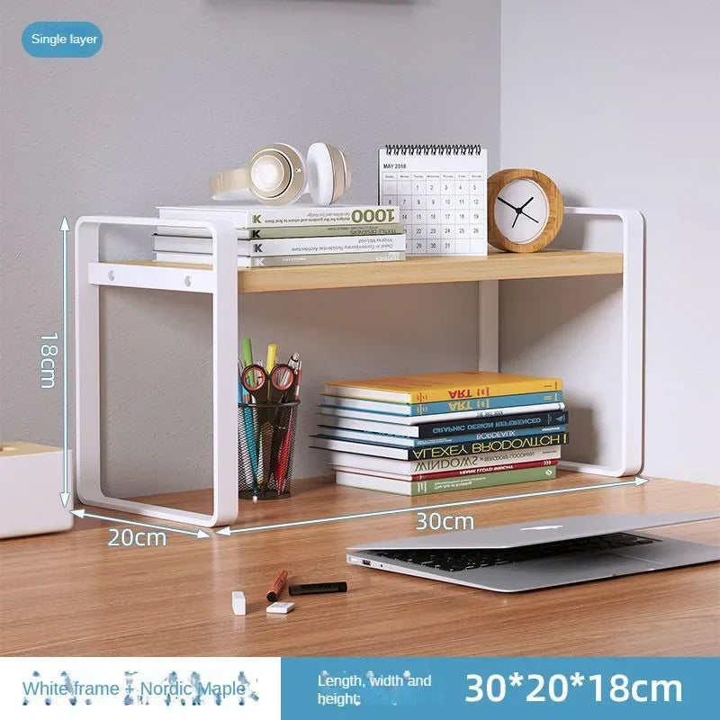 Desktop Wood & Iron Storage Shelf Desk Organizer Rack