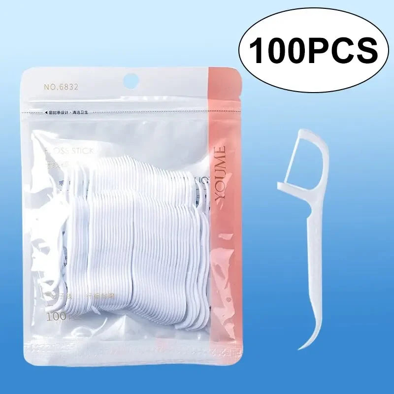 100/300/500pcs Disposable Dental Floss Stick Interdental Cleaning Line Proper Oral Care Portable Flosser For Daily Life Oasis Select 100pcs