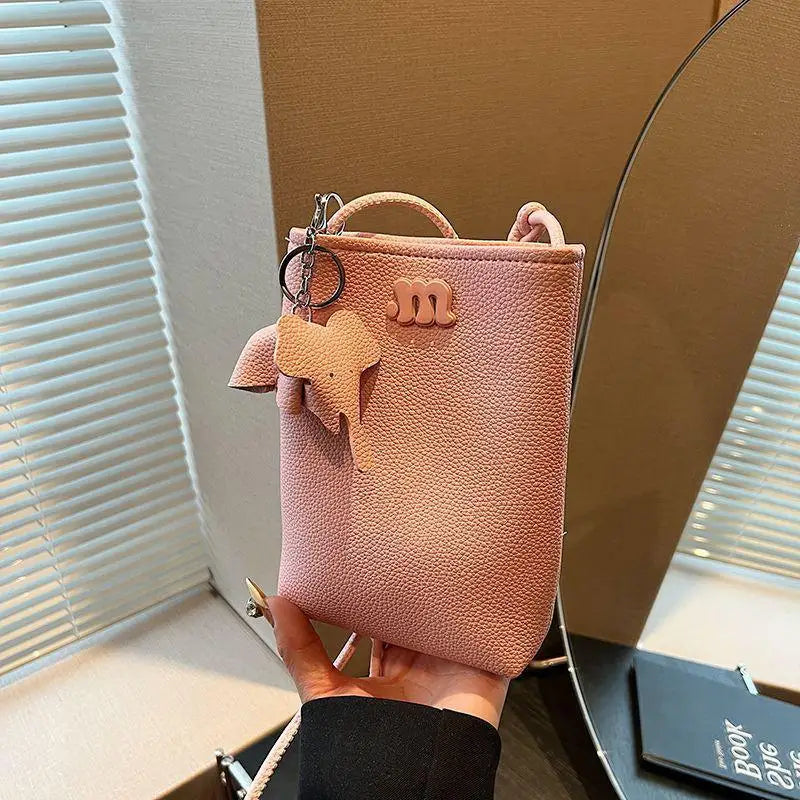 Women's Mini PU Leather Crossbody Phone Bag with Ball Pendant
