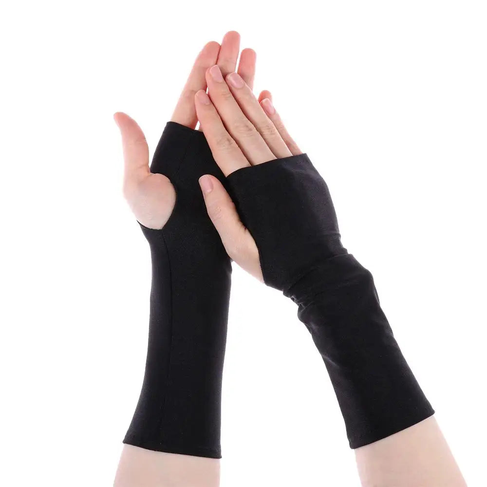 Summer Cycling Solid Mittens Arm Cool Fingerless Sunscreen Protection Half Finger Sleeves Long Gloves Oasis Select black-24cm