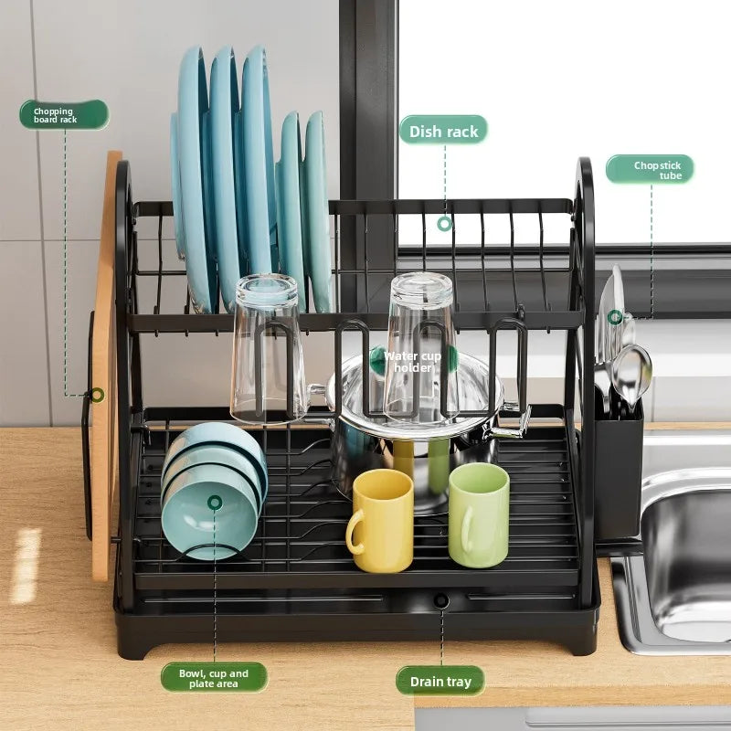 Dish storage rack Kitchen rack Multifunctional bowl and chopsticks drain rack Household countertop bowl rack Oasis Select