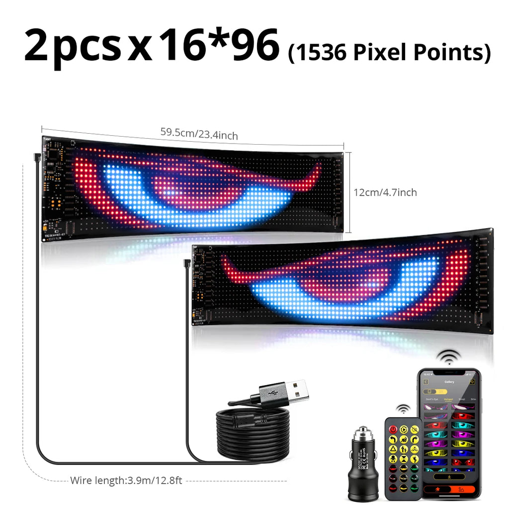 1/2pcs RGB LED Matrix Pixel Panel USB 5V Flexible Car Evil Eye Sign App Programmable Addressable Graffiti Scrolling Logo Light Oasis Select 2pcs 16x96 LEDs