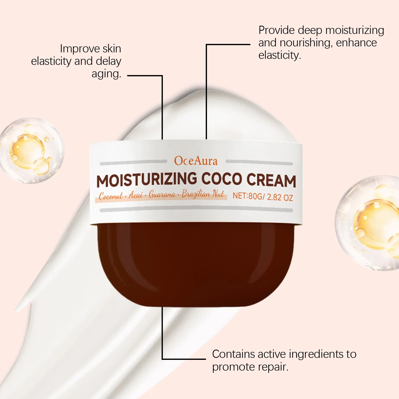 OCEAURA Coconut Oil Body Moisturizing Cream Relieve Dryness Enhance Elasticity Firm Skin Improve Dullness Coconut Oil Care Cream Oasis Select