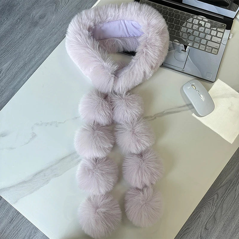 Women's Long Faux Fox Fur Scarf – Soft Winter Neck Warmer