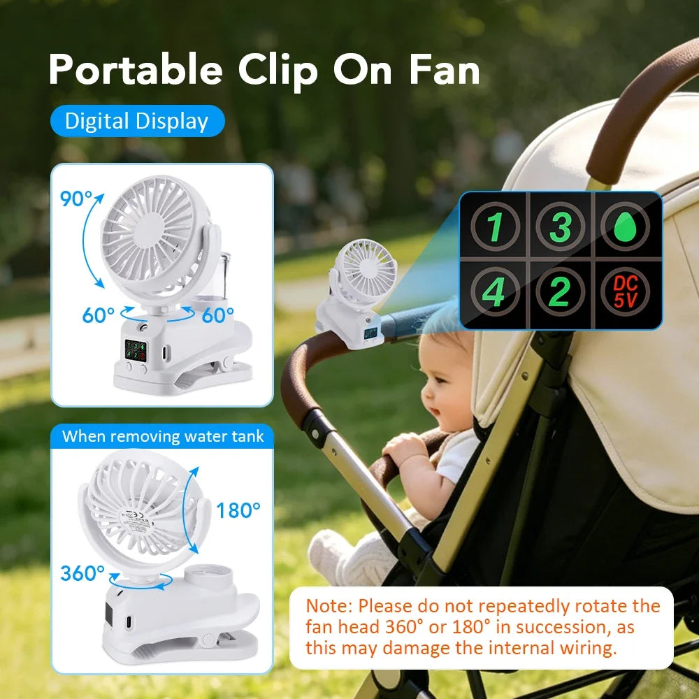 Clip-On Mist Fan USB Rechargeable 4-Speed LED | Desk Humidifier