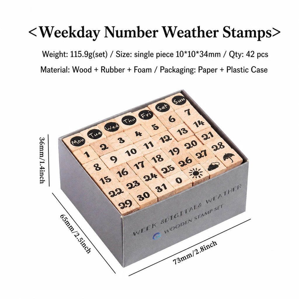 42-Piece Beech Wood Stamp Set – Letters, Numbers & Symbols