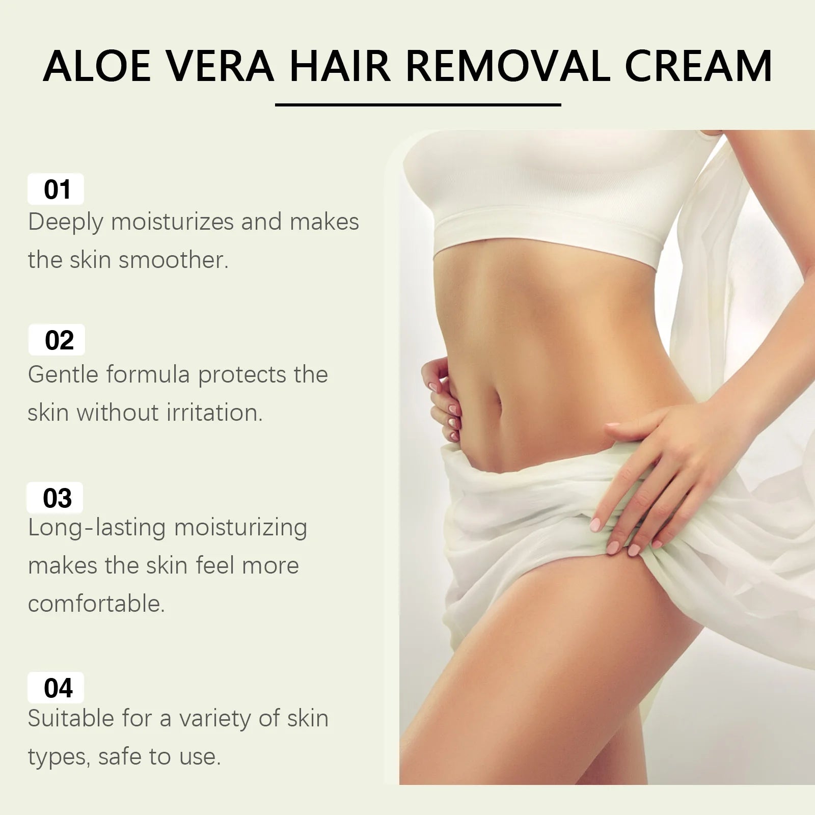 Aloe Vera Hair Removal Cream - Gentle Depilatory For Smooth Skin, Full Body Use On Legs & Underarms, Moisturizing Formula Oasis Select