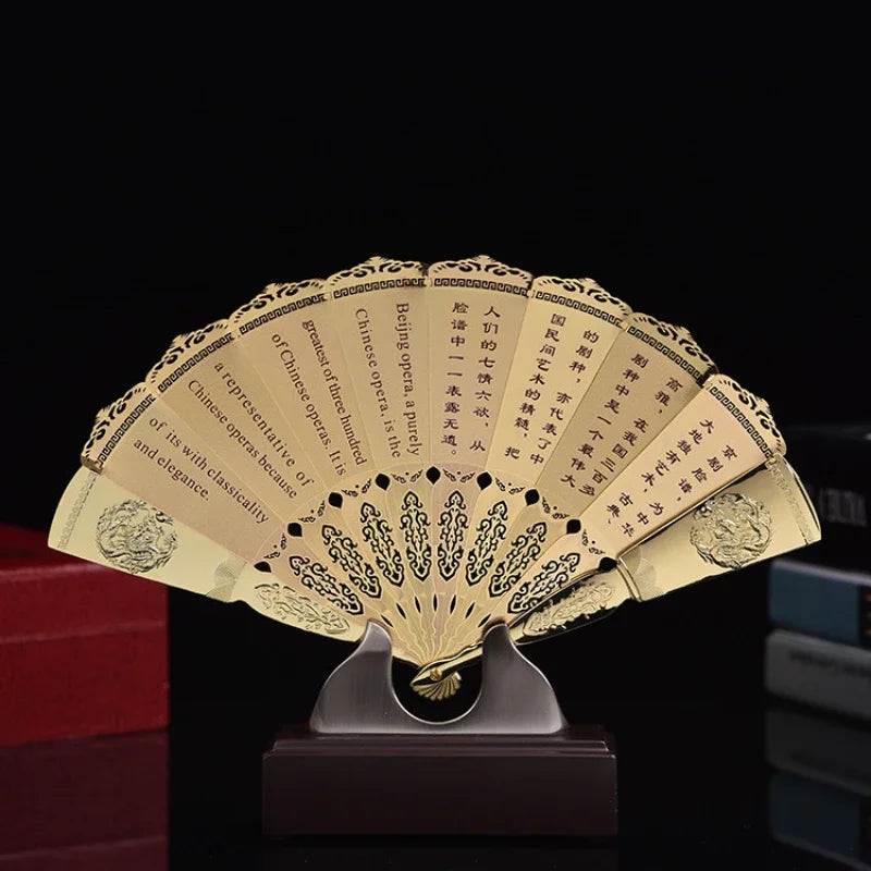 Chinese Style Features Peking Opera Mask Golden Fan Decoration Folk Peking Opera Mask Arts and Crafts Fan Oasis Select