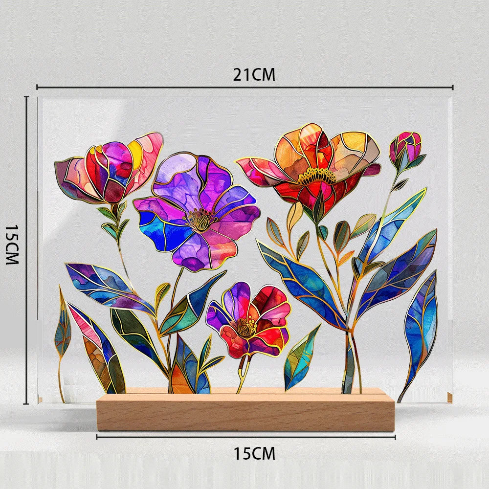 Acrylic Flower Pattern Table Room Desk Imitation Glass Texture Acrylic Desktop Decoration Holiday Gift Desk Decoration Oasis Select BTU430