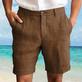 Summer Cotton Linen Shorts for Men Solid Casual Button Pocket Beach Shorts Men's Comfortable Simple Vacation Leiture Pants Oasis Select Coffee XXL