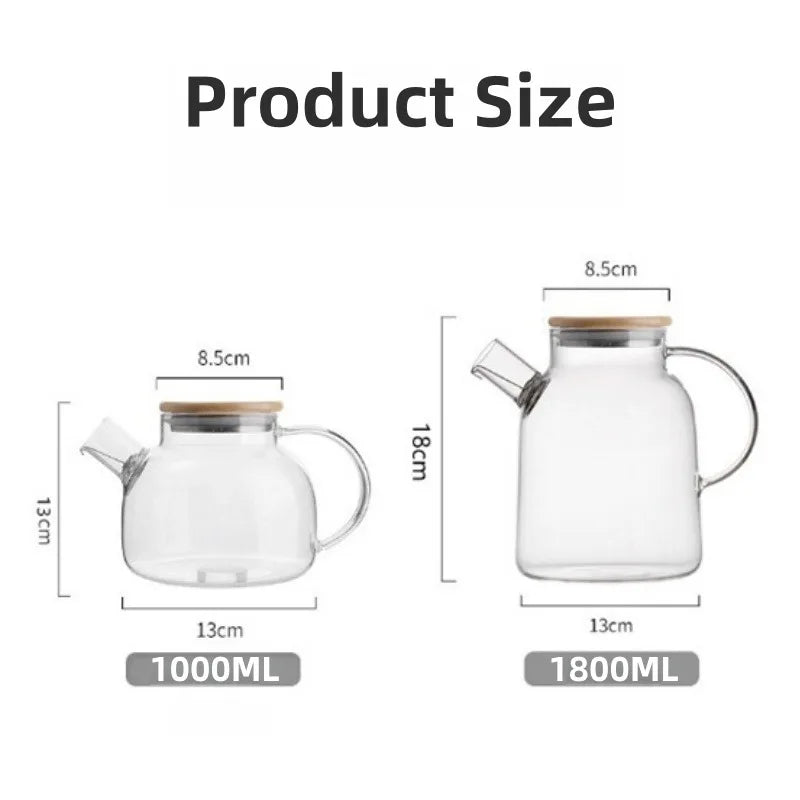 High-capacity Borosilicate Glass Pitcher with Bamboo Lid, Heat-Resistant Stovetop Safe Teapot for Hot Cold Drinks, Fruit Juice Oasis Select