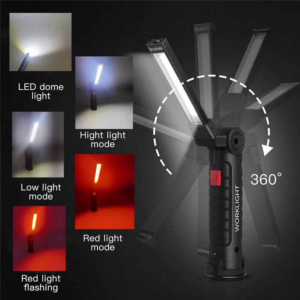 New Portable COB LED Flashlight USB Rechargeable Work Light Magnetic Lanterna Hanging Lamp with Built-in Battery Camping Torch Oasis Select
